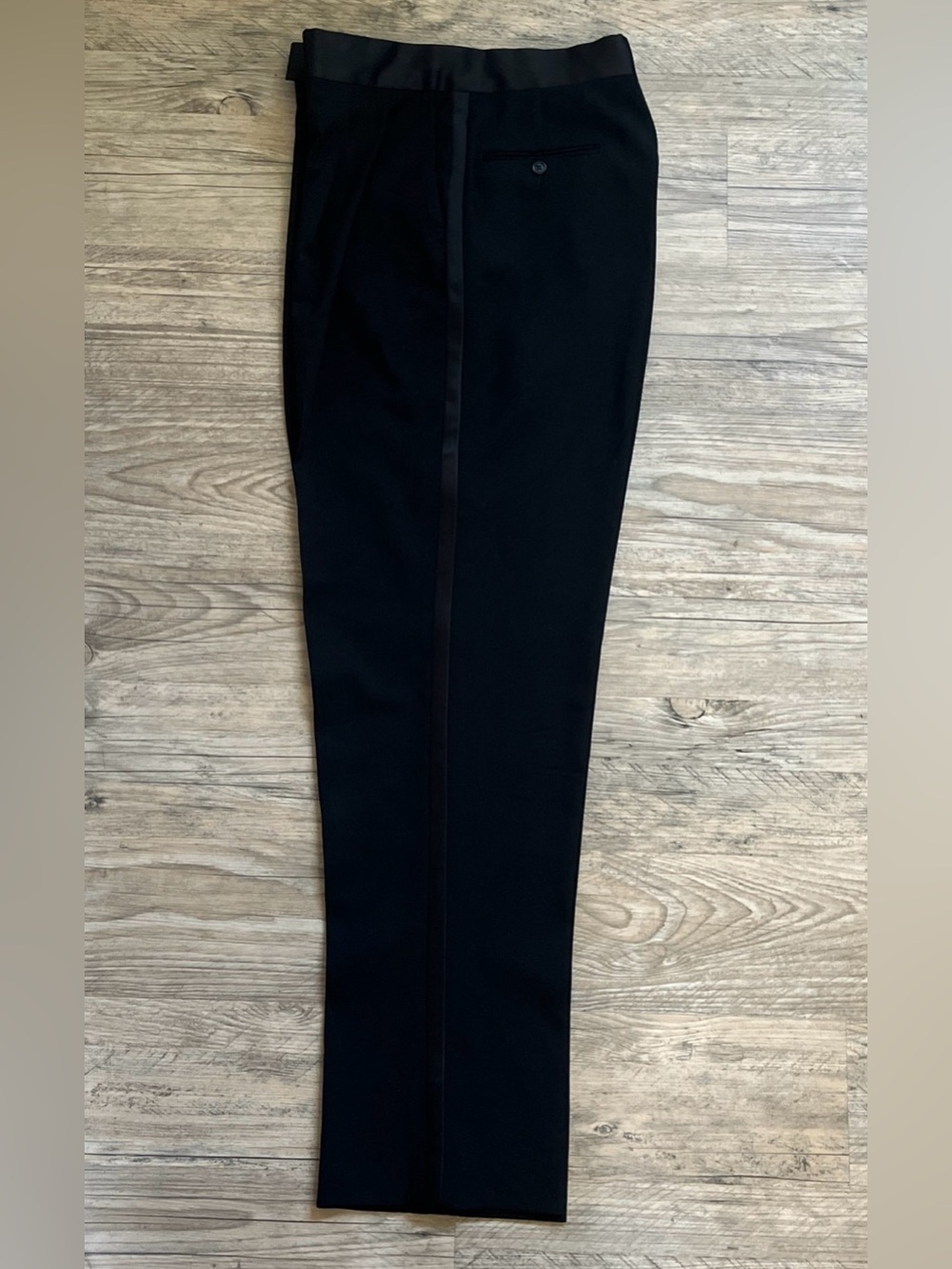 Unbranded Men 38 Tuxedo Pants Black 100% Worsted Wool Satin Trim Dress Slacks